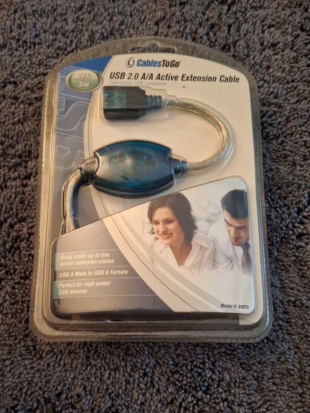 USB 2.0 A/A Active Extension Cable - Blue 16ft 5mm
